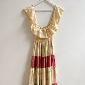 SOLD Vintage Cotton Floral Off-Shoulder Ruched Dress